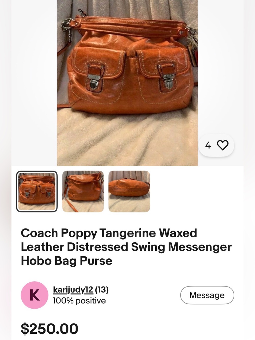 Coach Y2K 2 ways style poppy hobo bag tangerine waxed leather - Picture 7 of 7